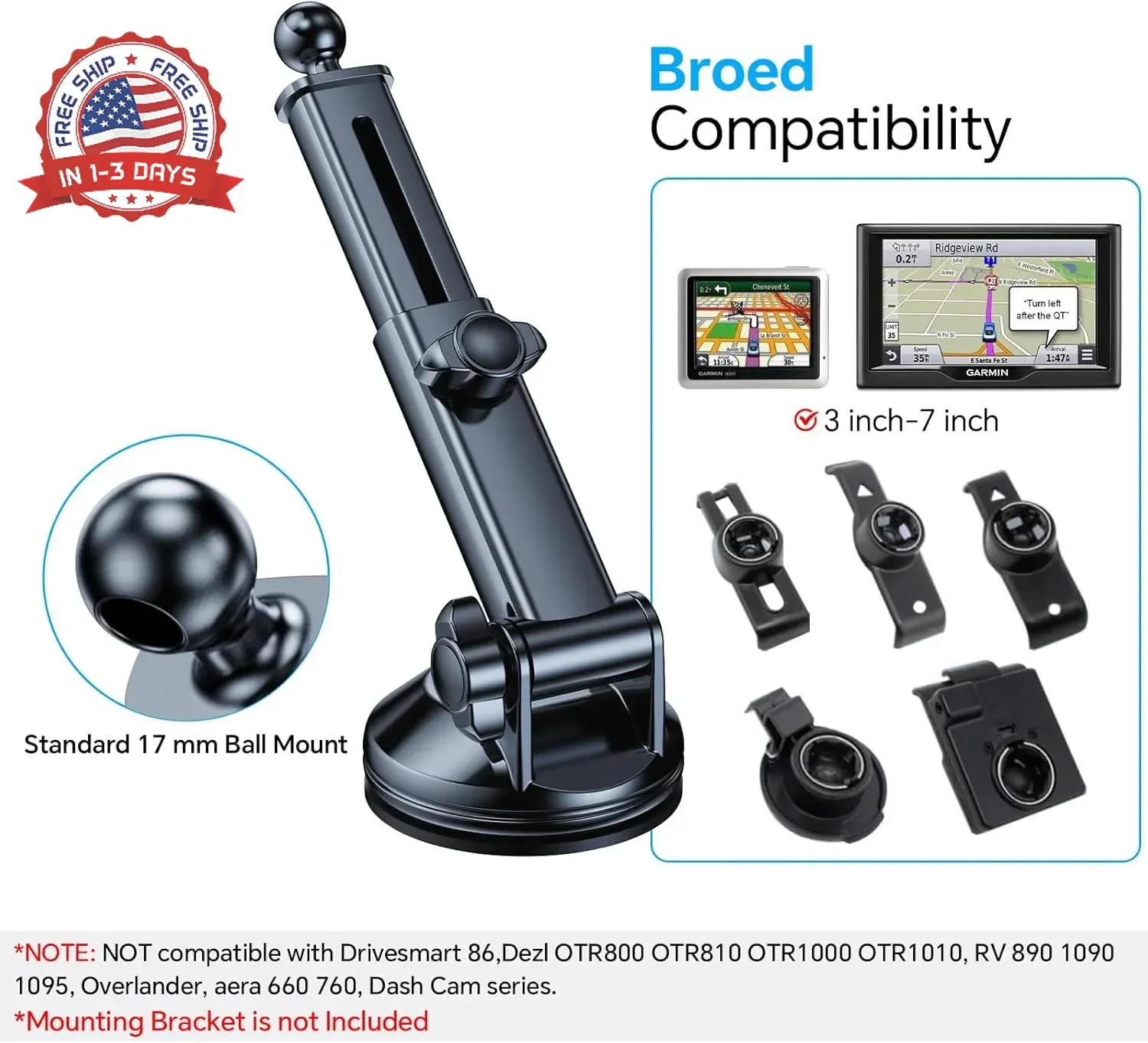 GPS Suction Cup Mount for Garmin GPS Mount[Strong suction]Replacement GPS Dash M
