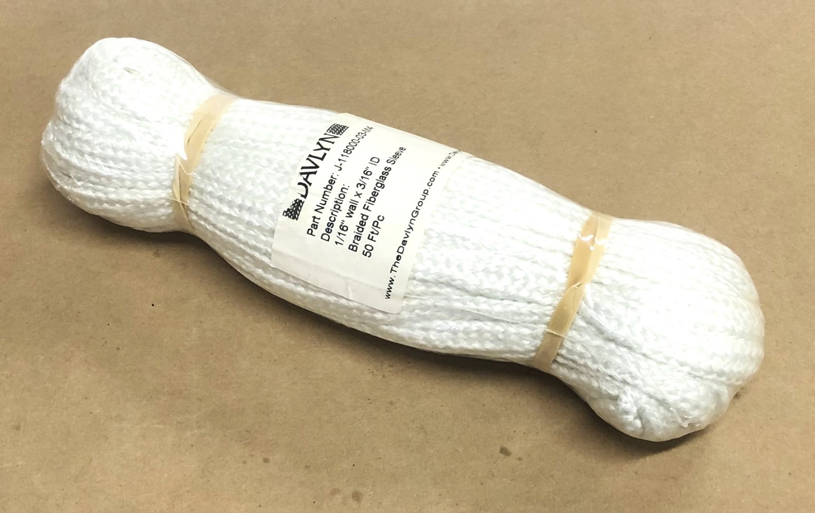Davlyn 50FT/Pc 1/16IN Wall 3/16IN ID Braided Fiberglass Sleeve J-118000-03-M4NOS