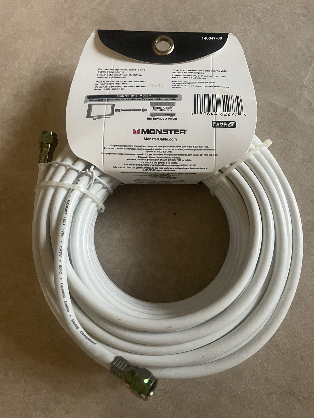 Monster 140047-00 RG6 Video Coaxial Cable 50′ TV Computers Electronics Brand New