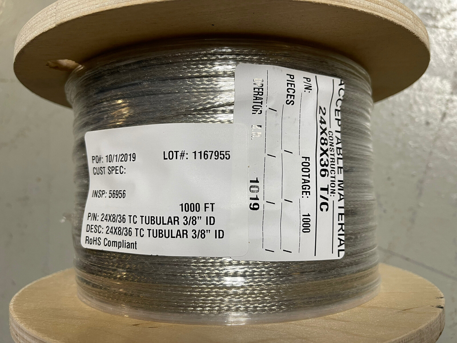 Omega Wire #4U897 24X8/36 TC Tubular 3/8” WIRE 1000 FOOT SPOOLS Silver