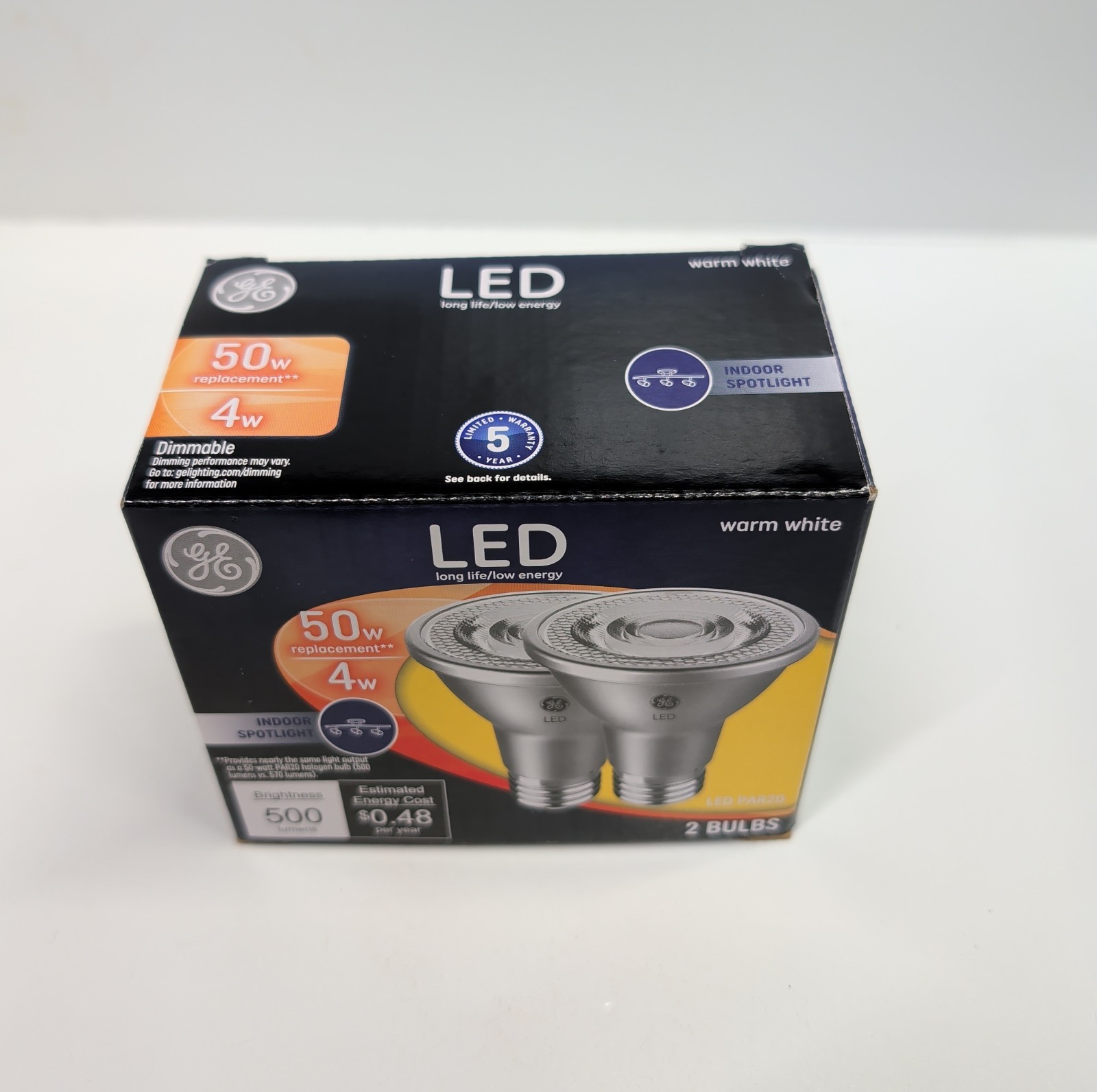 LED R20 Directional Flood Bulbs 7W Warm White 500 Lumens Clear 2‑Pack New