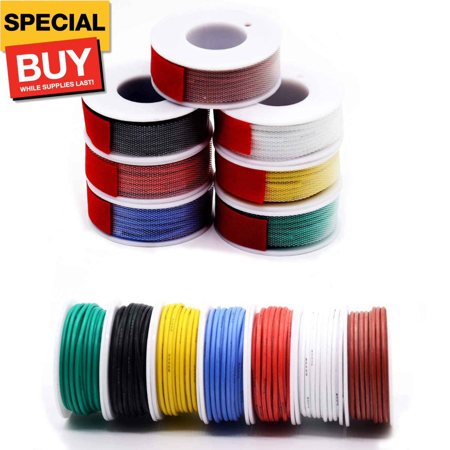 26 awg Silicone Electrical Wire Cable 7 Colors (33ft Each) 26Gauge Hookup Wires