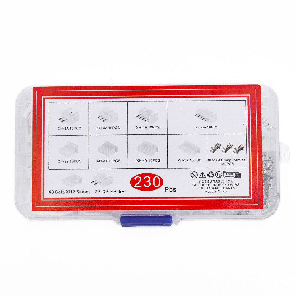 230PCS XH2.54mm Connector Assortment 2P/3P/4P/5P with 150 Terminals