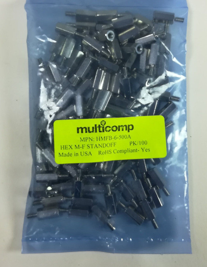 100X Multicomp HMFB-6-500A Hex Male-Female Standoff Nickel/Brass 6-32 x 12.7mm