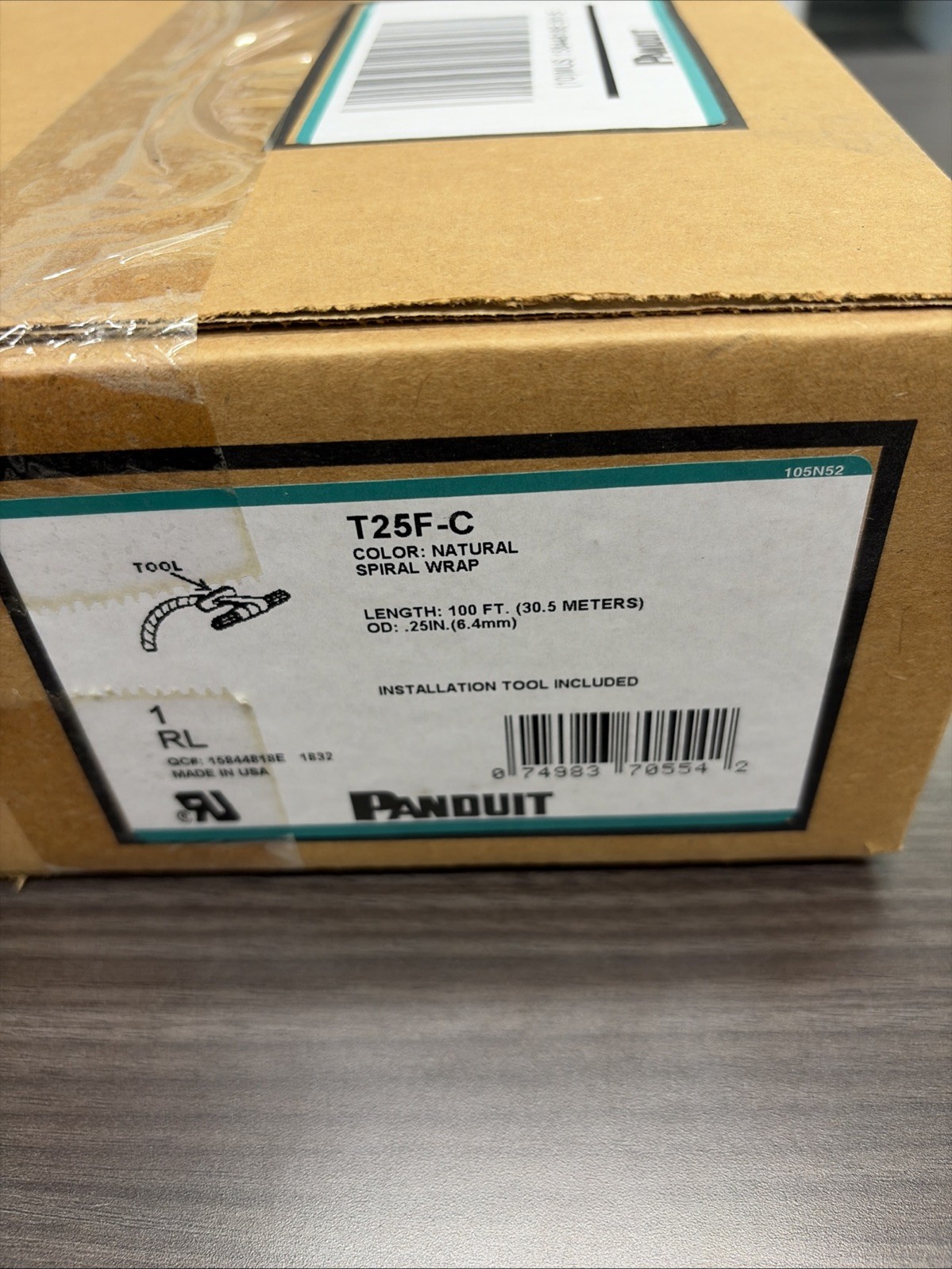 Panduit T25F-C, 0.25″ OD x 100′ L, 3/16 to 2″ Bundle Diameter, Spiral Wrap 30.5m