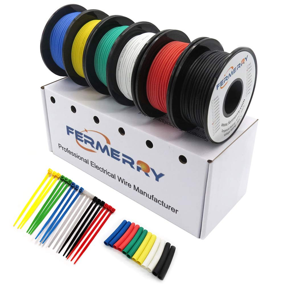 Fermerry 14 AWG Stranded Wire Spool 5Ft Each 6 Colors Flexible 14 Gauge Silicone