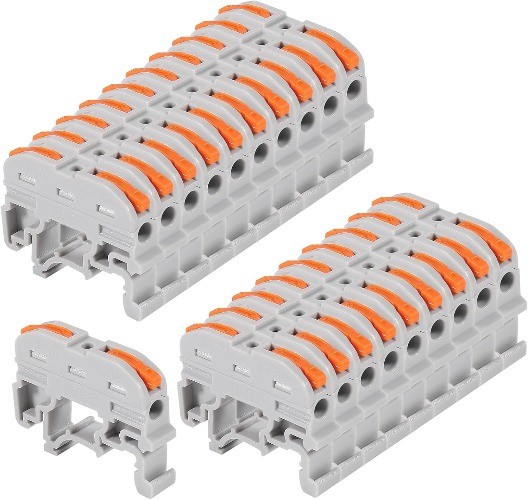 20PACK DIN Rail Terminal Blocks, Compact Wire Conductor Wi Color: 20 Pack Grey
