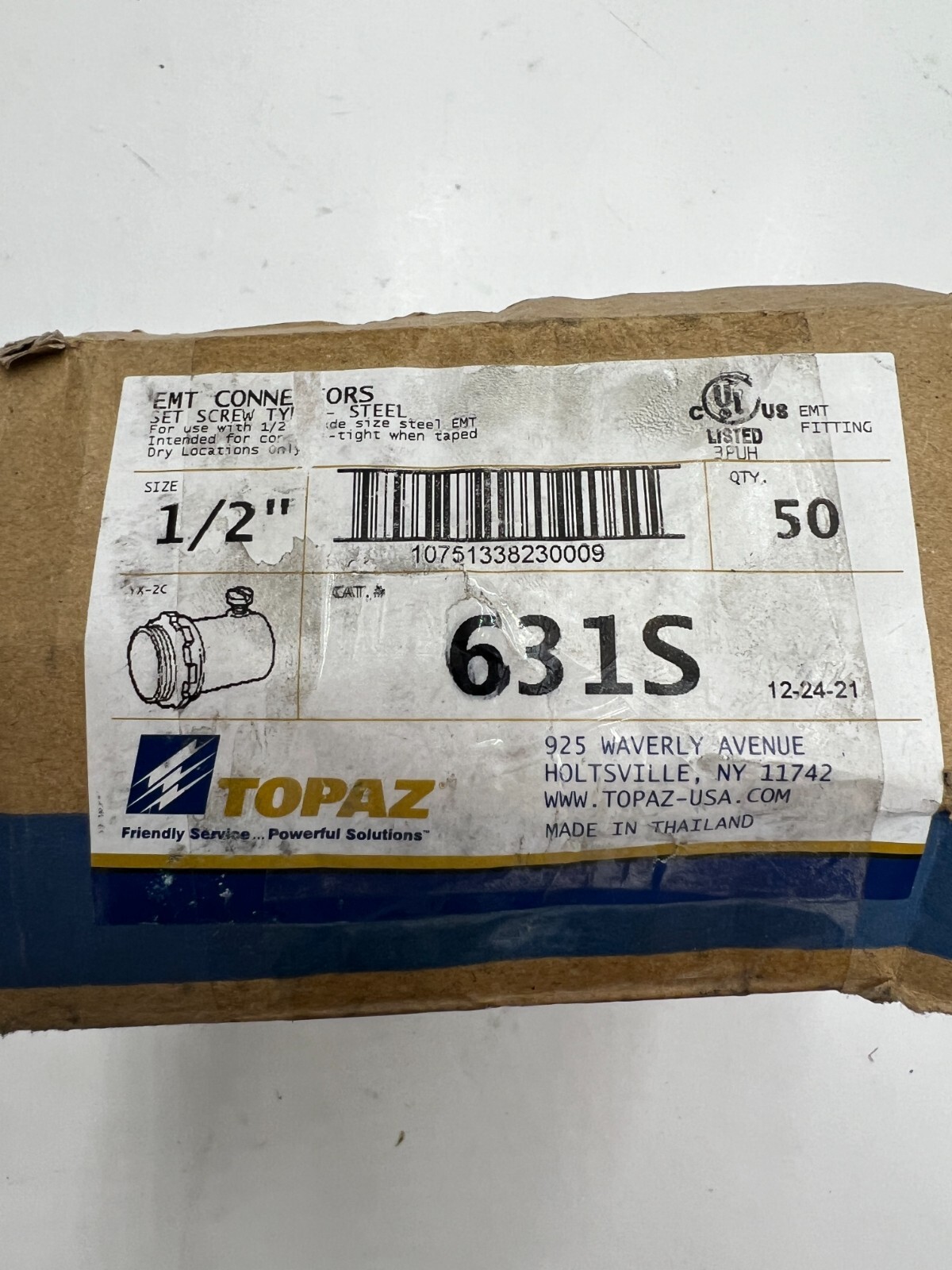 (QTY 50) Topaz 631S EMT Connector Screw Type 1/2″ for EMT and Rigid Conduit