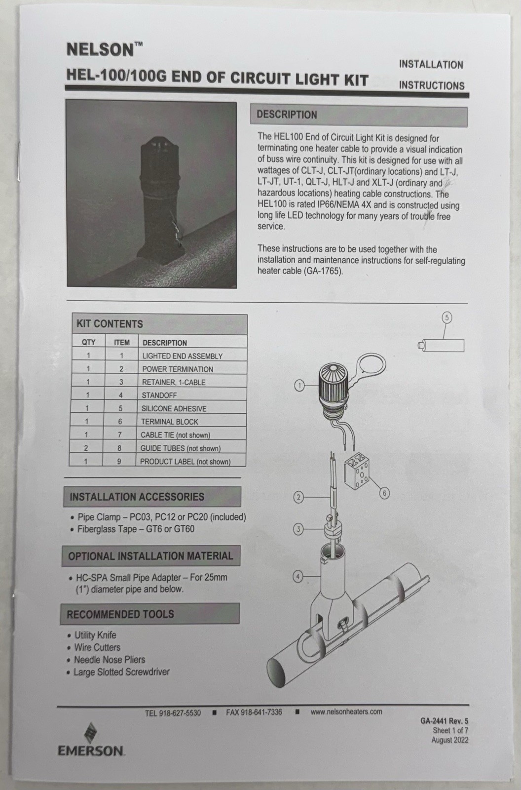 Nelson Heat Trace Lighted End Of Circuit Termination Kit HEL100-03 HEL1003