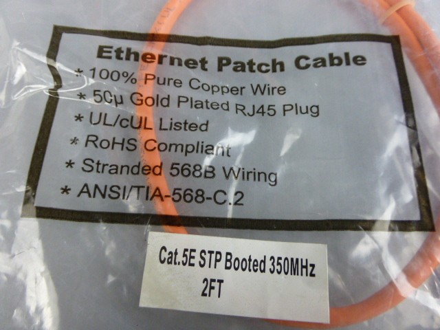 2 Ft Orange Cat. 5E STP Booted 350 MHz Patch Cable – NEW Surplus!