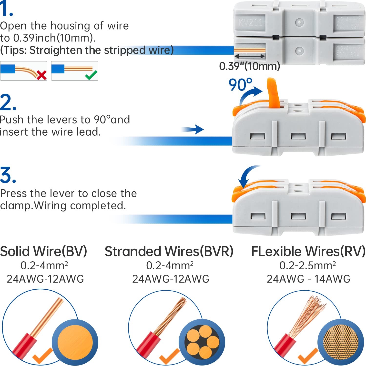 GKEEMARS 20 Pcs Wire Connector, 1 Conductor Compact Splicing Orange