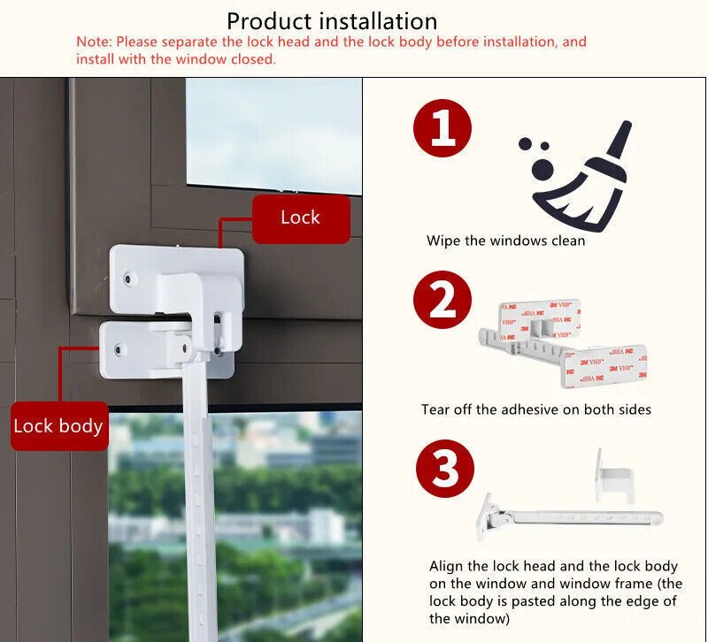 Window Horizontal Sliding Holder Wind Brace Guard Safety Lock Fix Flat Open 1 Pc