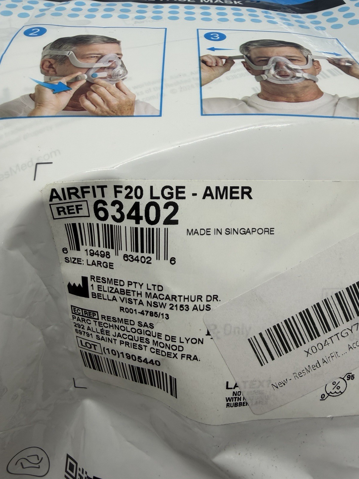 *NEW* AirFit F20 Full Face Headgear LGE Large Cushion 63402 QuietAir Genuine OEM