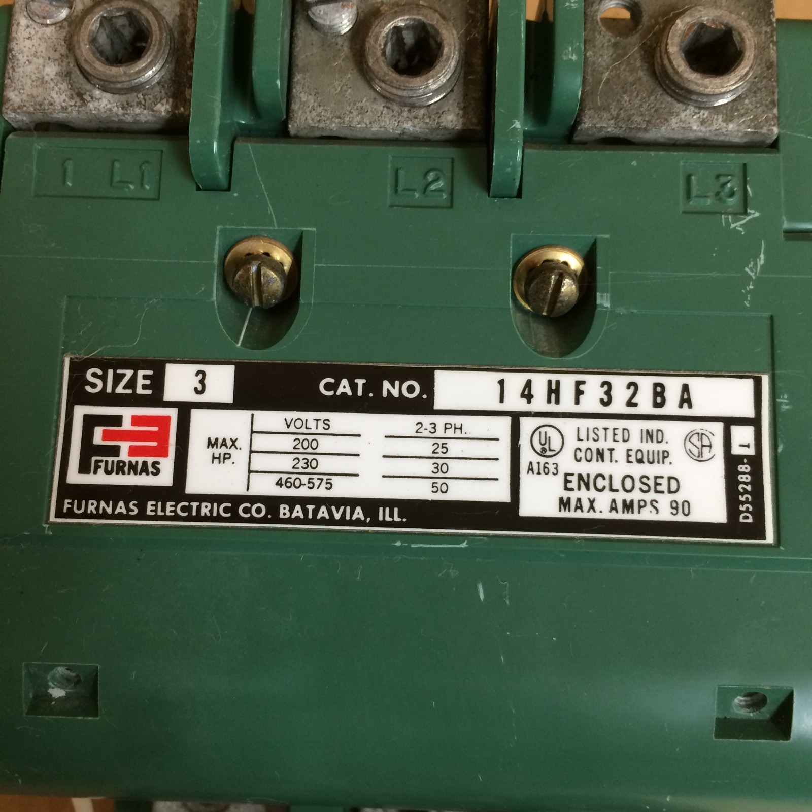 FURNAS 14HF32BA SIZE 3 STARTER / 200/230V COIL / 3PH / 25-50HP 90AMP Max