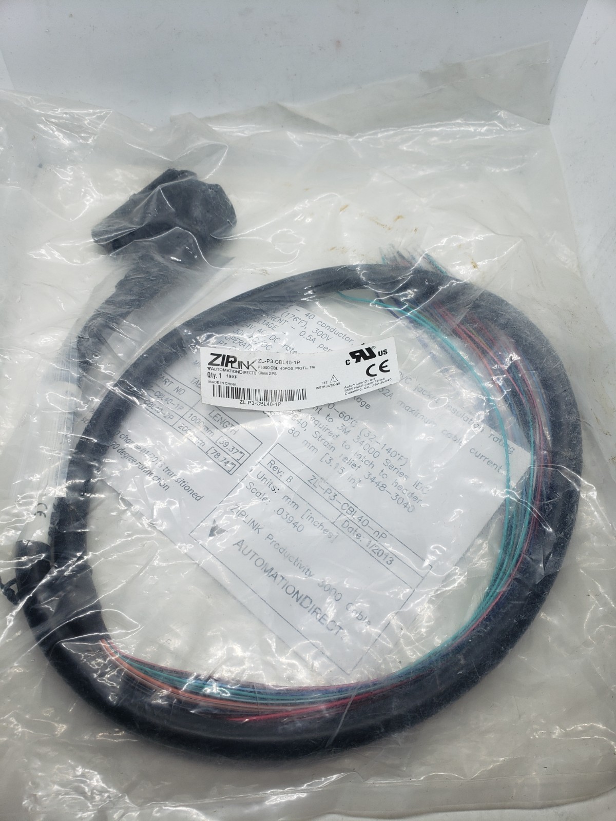 ZIPLINK ZL-P3-CBL40-1P PLC I/O CABLE 1 METER LONG 40 PIN CONNECTOR, NNB