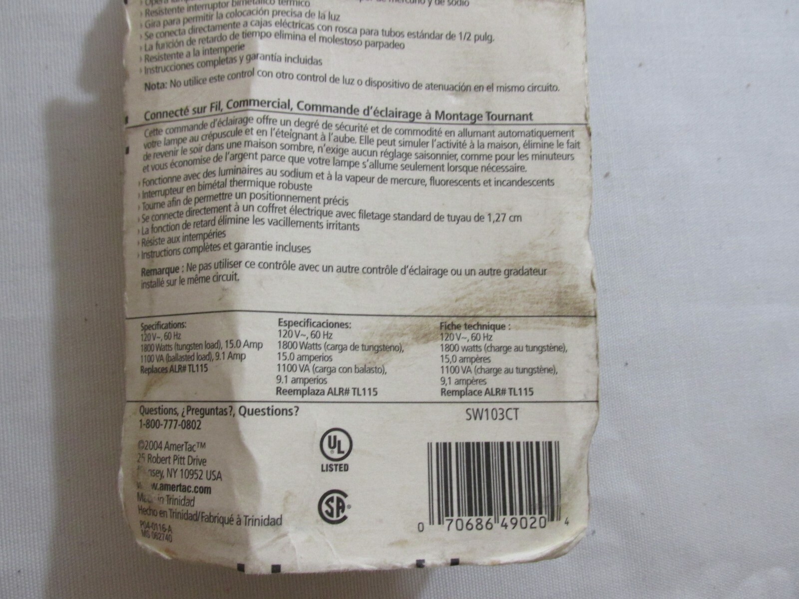 WESTEK VINTAGE NEW SEALED PHOTOELECTRIC SWITCH SW103CT OUTDOOR LIGHT CONTROL