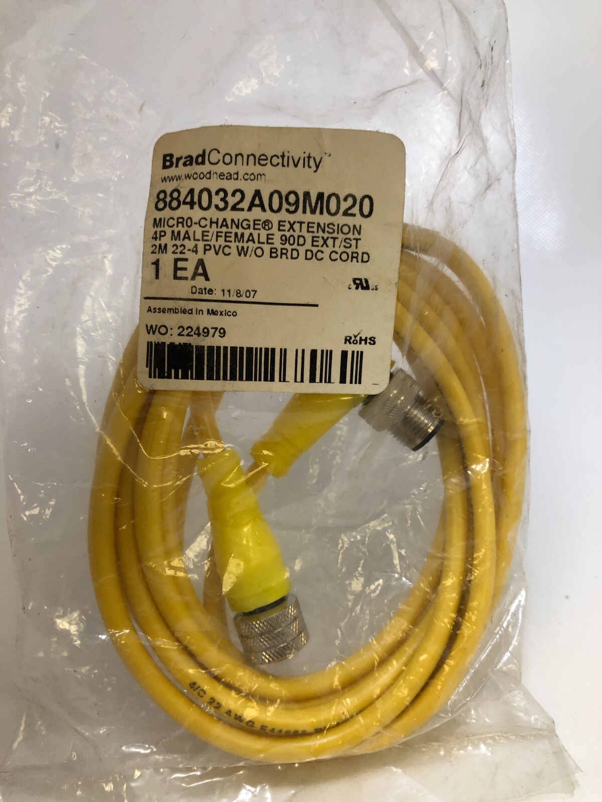 BRAD CONNECTIVITY 884032A09M020, MICRO-CHANGE Extension 4P M/F 2m NEW
