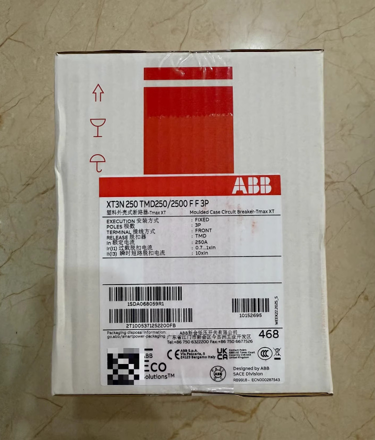 ABB 250 AMP Circuit Breaker XT3N250 TMD250-2500 FF 3P – 1SDA068059R1