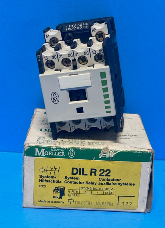 Klockner Moeller DILR-22 Contactor Relay 2N.O. + 2N.C. Rated 15 A 120V Coil