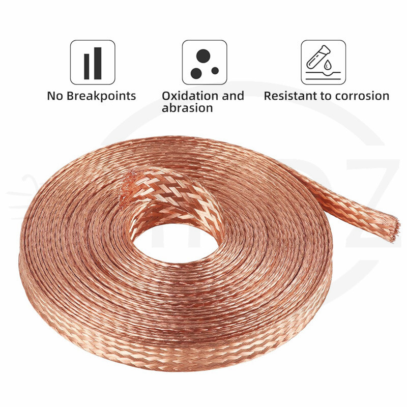 Flat Pure Copper Braid Cable Bare Copper Braid Wire Ground Lead Width 4mm- 70mm