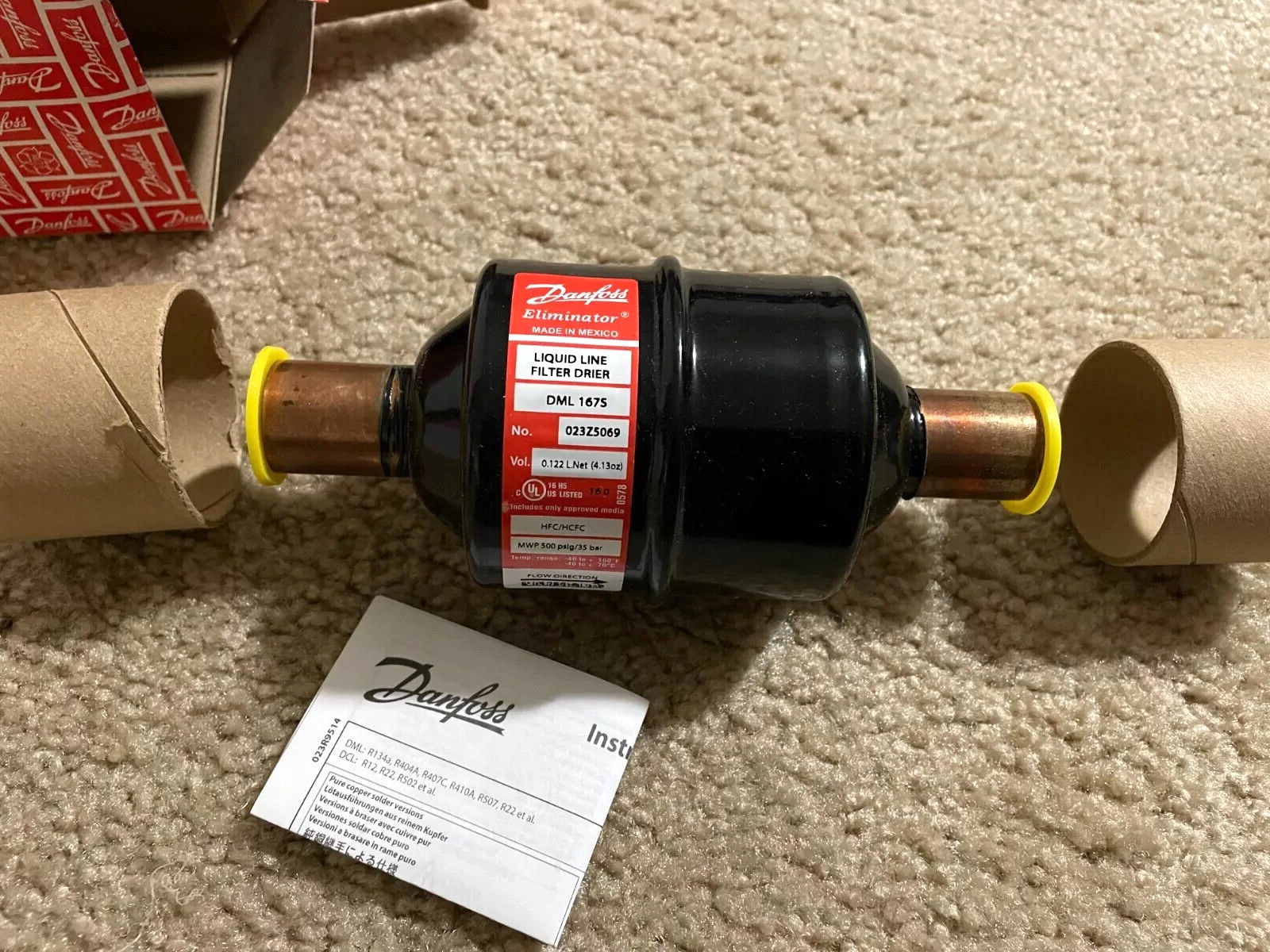 2PCS LOT-Danfoss 023Z5069 Hermetic filter drier,DML,16cu.in- NEW