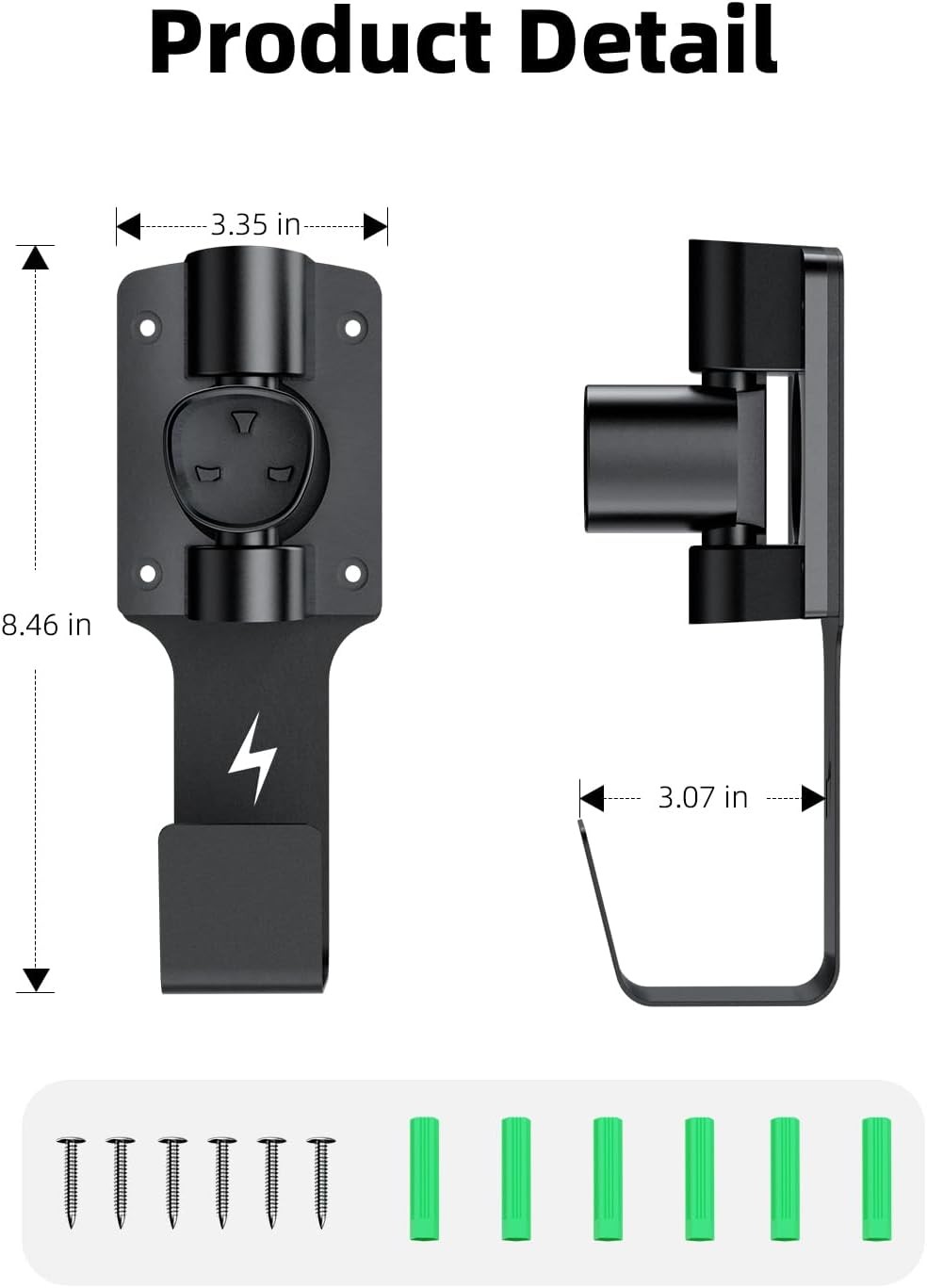 For Tesla Charger Holder, with 180° Rotation Nozzle Dock, Metal J-Hook for Tesla