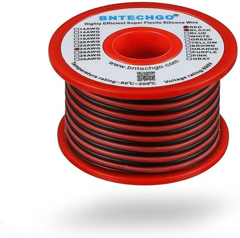 24 Gauge Silicone Wire Spool Red and Black Each 25ft 2 Separate Wires Flexible 2