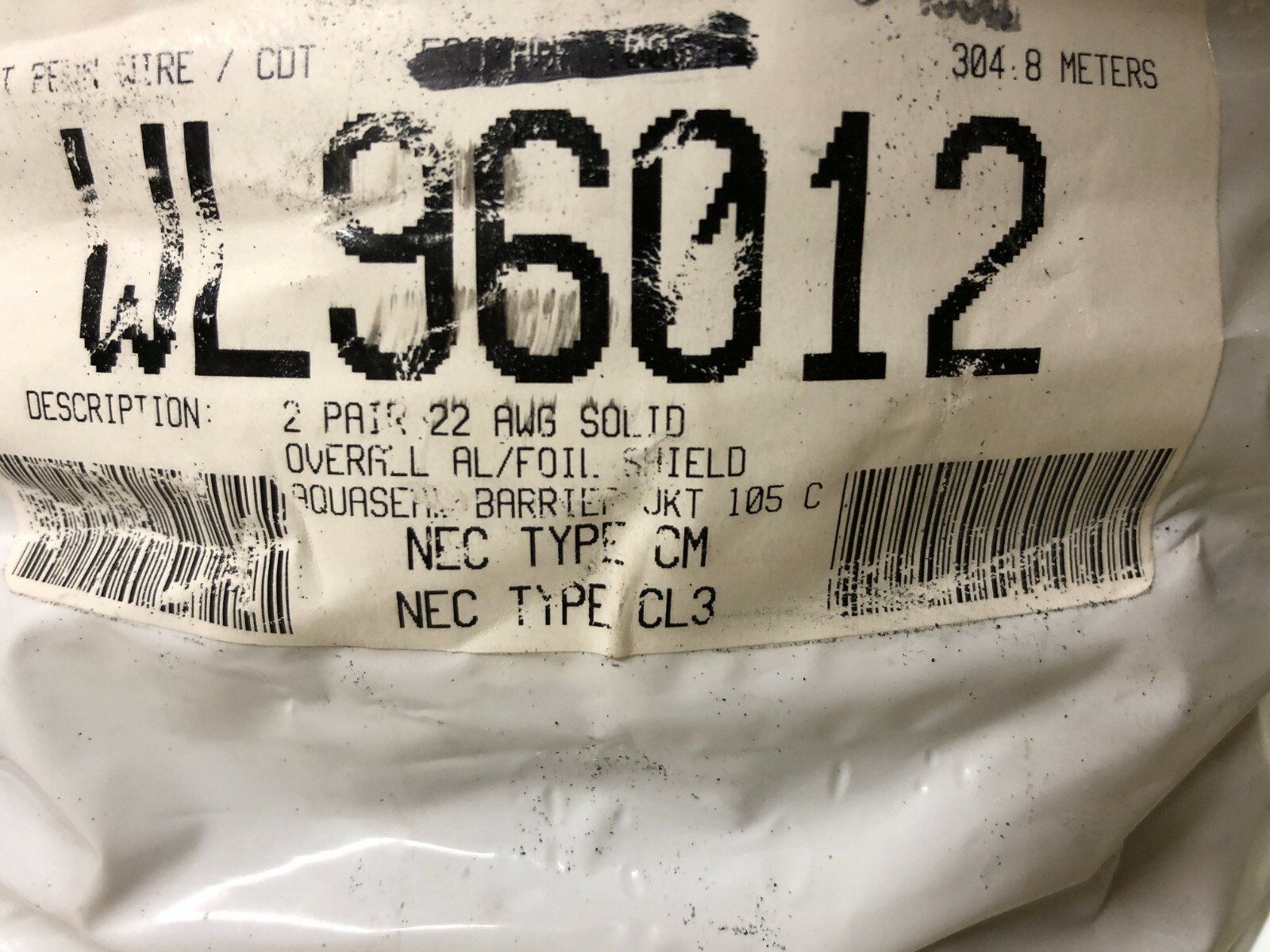 25′ West Penn Wire WL96012 AQ 2 Pair 22 AWG Solid Overall AL/Foil Shield Cable