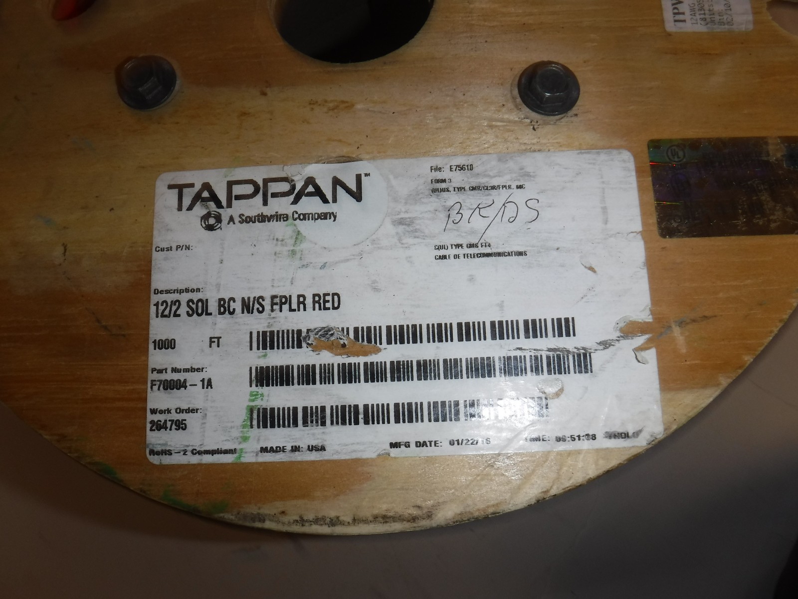 Coleman Cable F70004-1A 12/2 AWG FPLR/CL2R, 1,000′ spool (T)