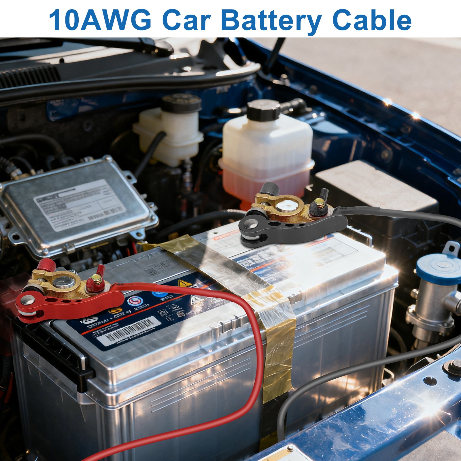 2× 100cm 10AWG Gauge Battery Cables W/ 3/8″ Tinned Copper Lugs for RV Marine Car