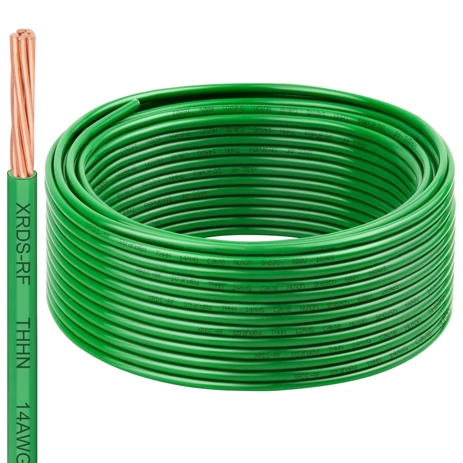 14 AWG Stranded Bare Copper Wire 50FT Green Grounding Electrical Wire 600V Rated