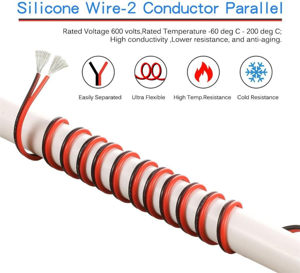 14 Gauge Flexible 2 Conductor Parallel Silicone Wire Spool Red Black