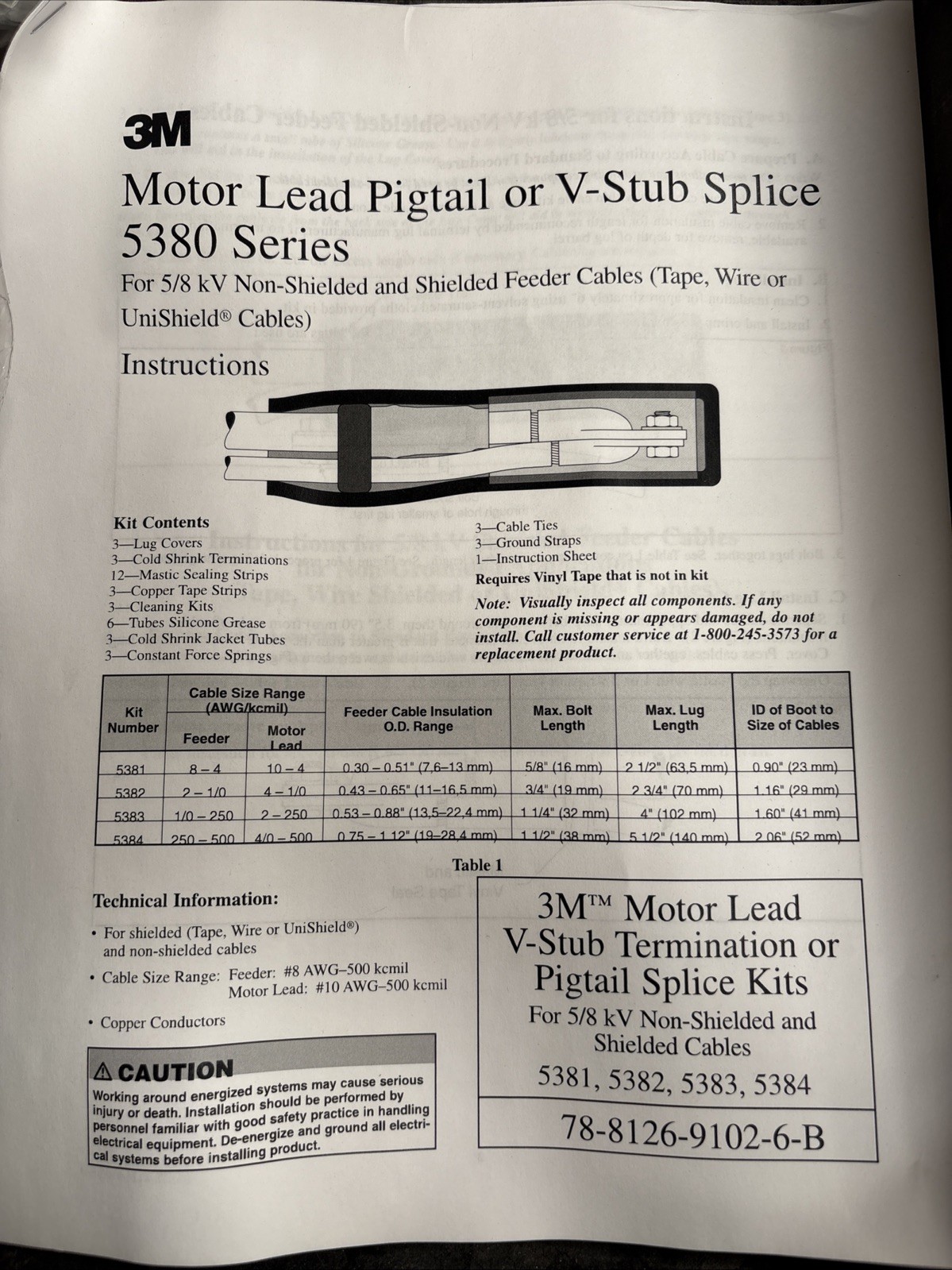 3M Motor Lead Pigtail Or V-Stub Splice 5380 Series Kit