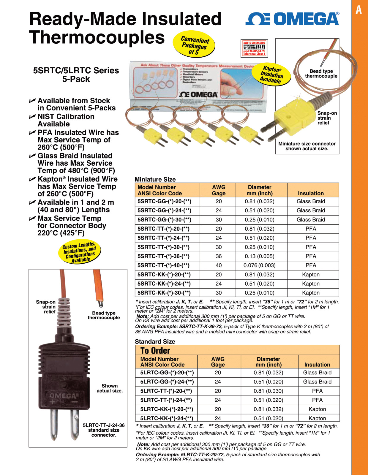 Omega Engineering 5SRTC-KK-K-30-36 K-Type Thermocouple Air Beaded 32~500°F 3FT