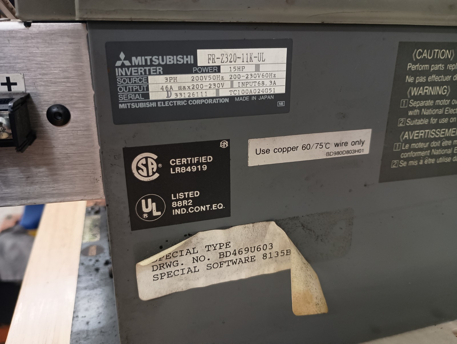Mitsubishi FREQROL-Z300 FR-Z320-11K-UL 10HP Inverter CORE AS-IS