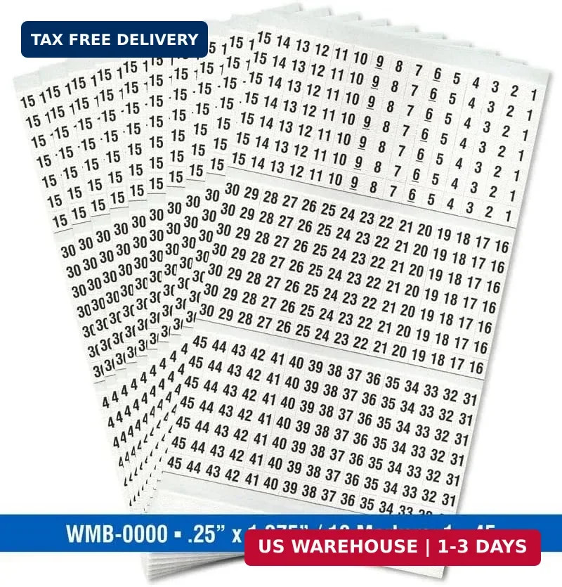 Premium Wire Marker Book Numbered 1-45 for Cable Management, Vinyl-Coated, High-