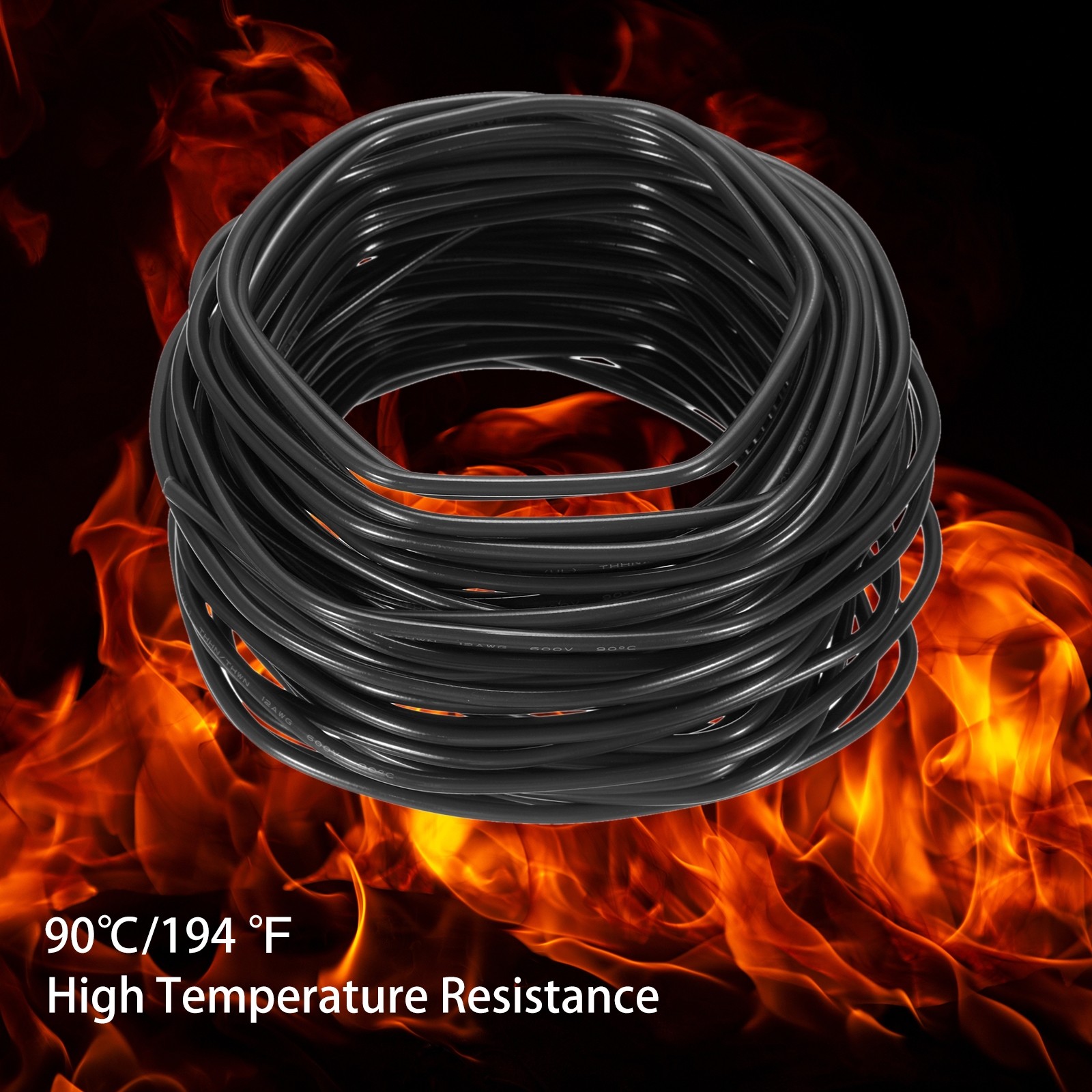 200 Feet Electrical Wire Insulated Solid Copper 12AWG Hook Up Wire Cable, Black