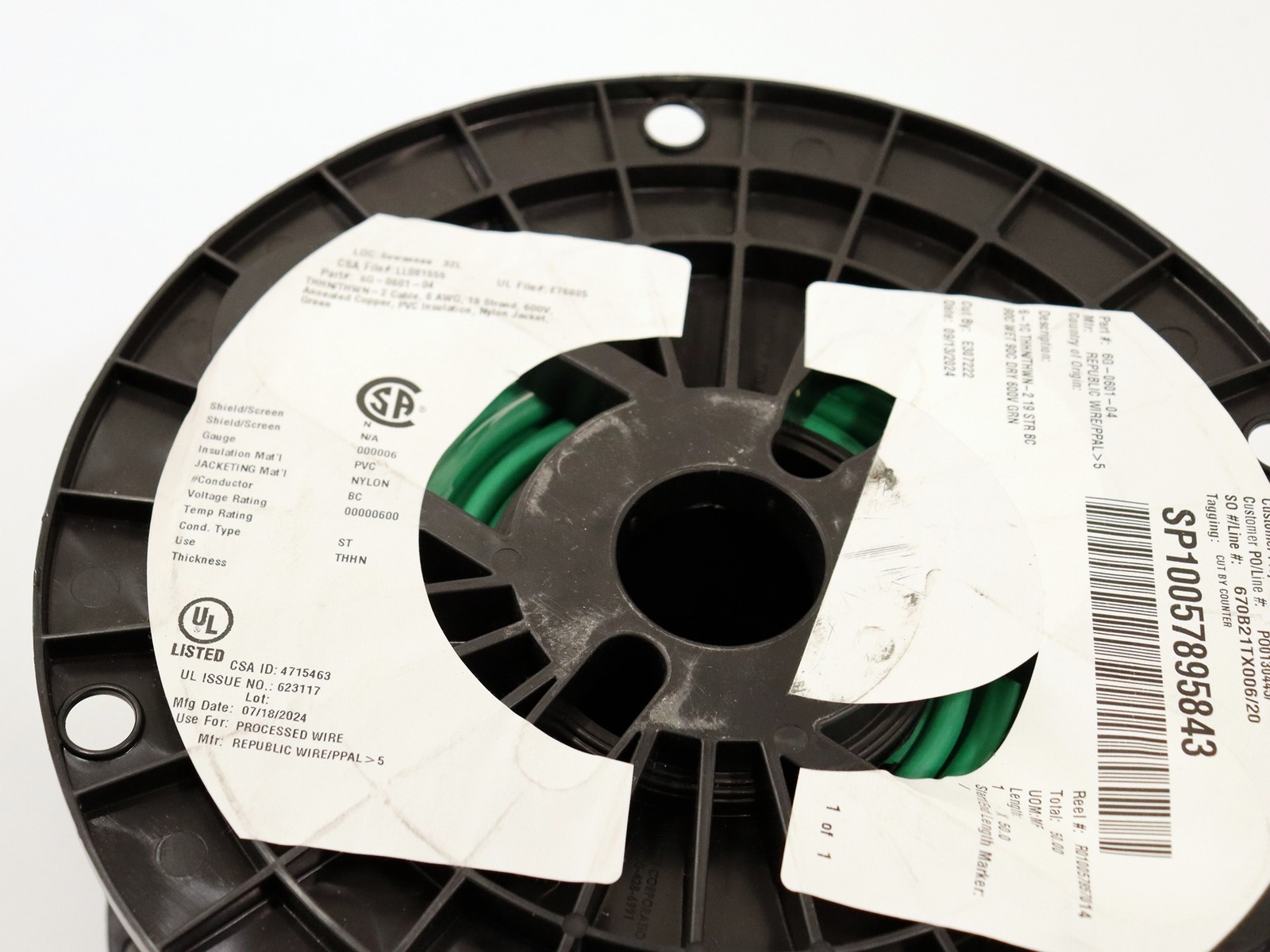 Republic Wire 50 Feet Annealed Cooper PVC Insulation Wet/Dry 600V Green Wire