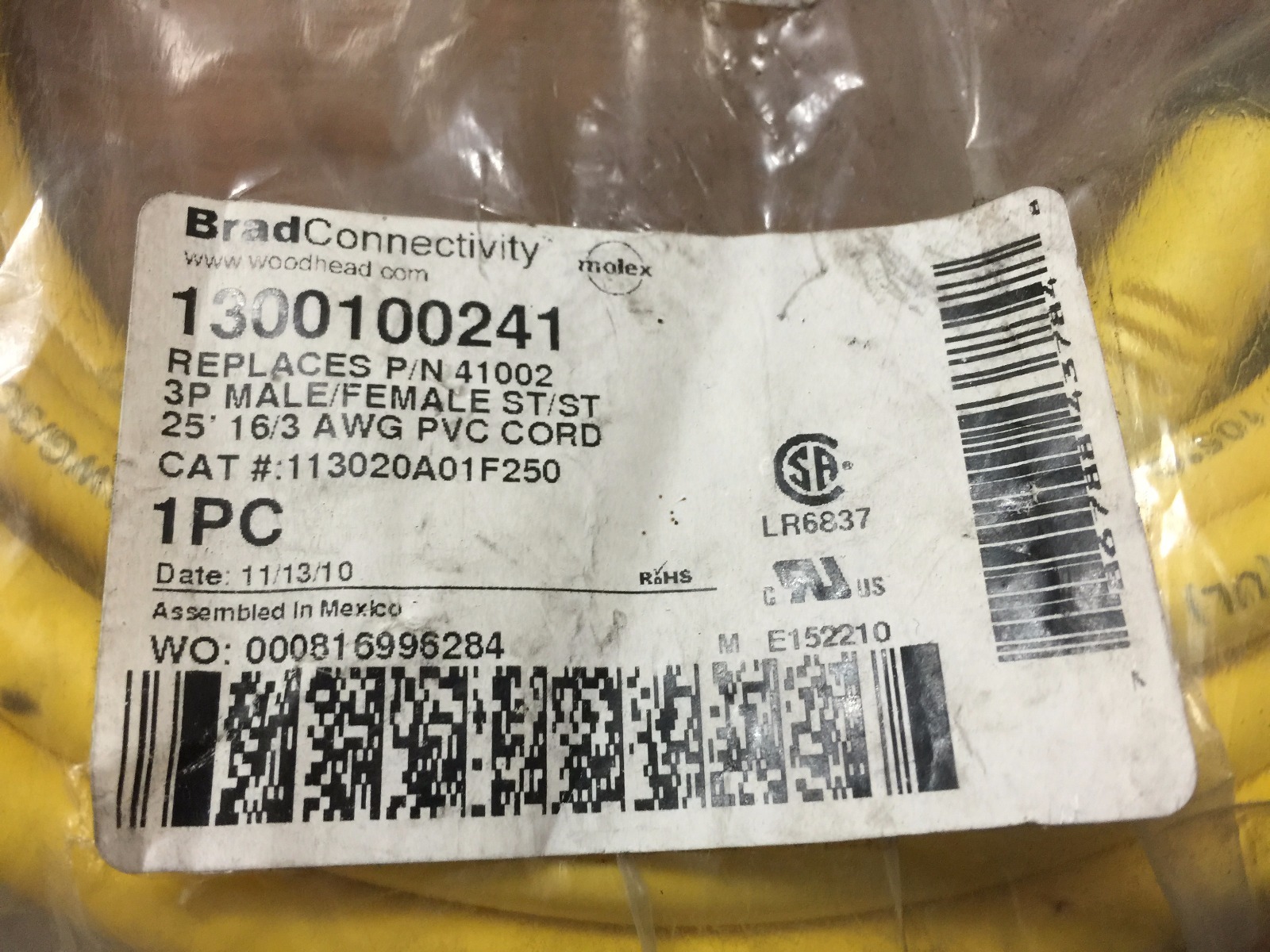 Brad Connectivity (Brad Cord) 25 foot, 3 pin, 13001100241 New