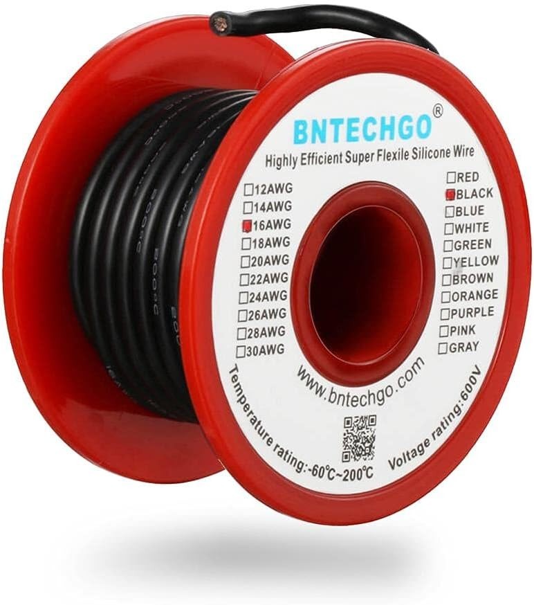 16 Gauge Silicone Wire Spool 25 ft Black Flexible 16 AWG Stranded Tinned Copp…