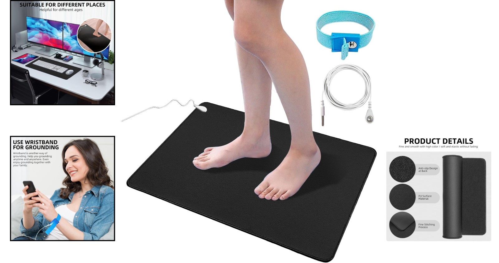 Durable Grounding Pad Kit for Better Sleep: 12×24 with 15ft Cord & Wriststrap