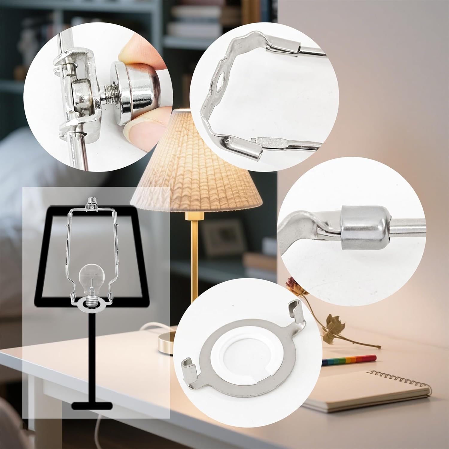 Lamp Shade Harp Kit 7 8 9 10 Inch Adjustable Holder E26 E27 UNO Fitter Hardware