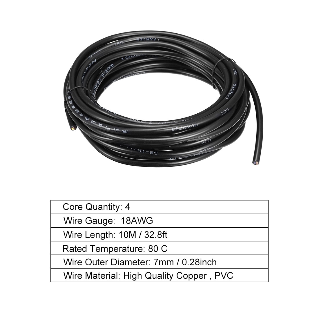 32.8ft RVV Wire Cable for Car Extension Cord Copper Wire Conductor 4 Core 18 AWG