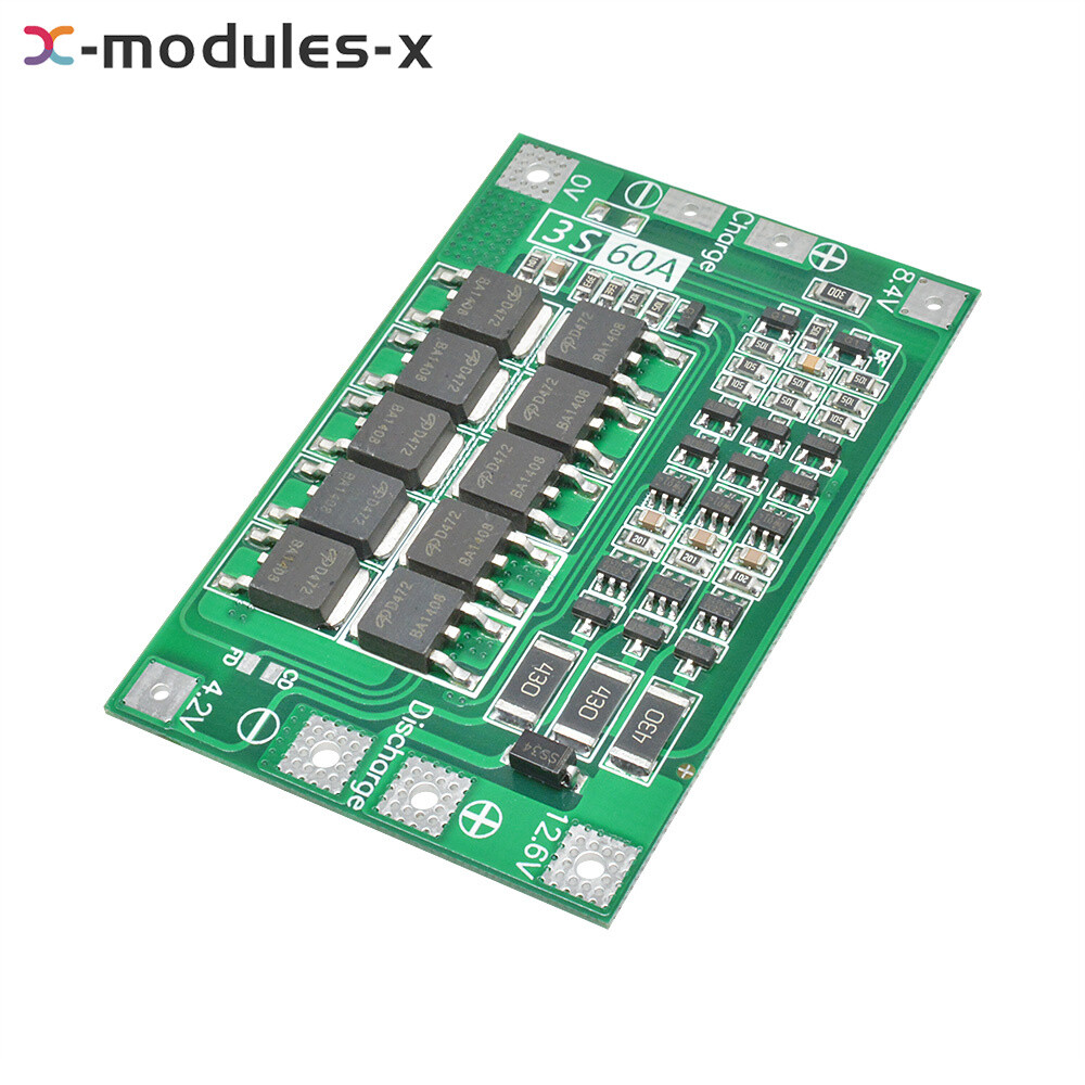 3S 60A 12.6V Li-Ion LiPo 18650 Battery Protection Board BMS Charger Balanced Top
