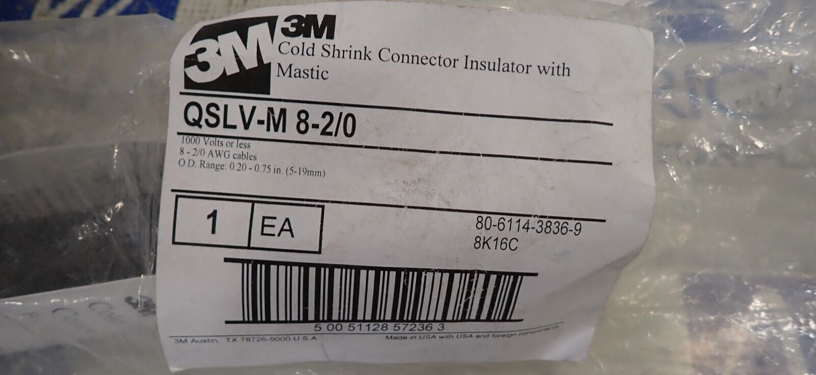 New 3M Cold Shrink Connector Insulator with Mastic QSLV-M 8-2/0 AWG Cables 8K16C