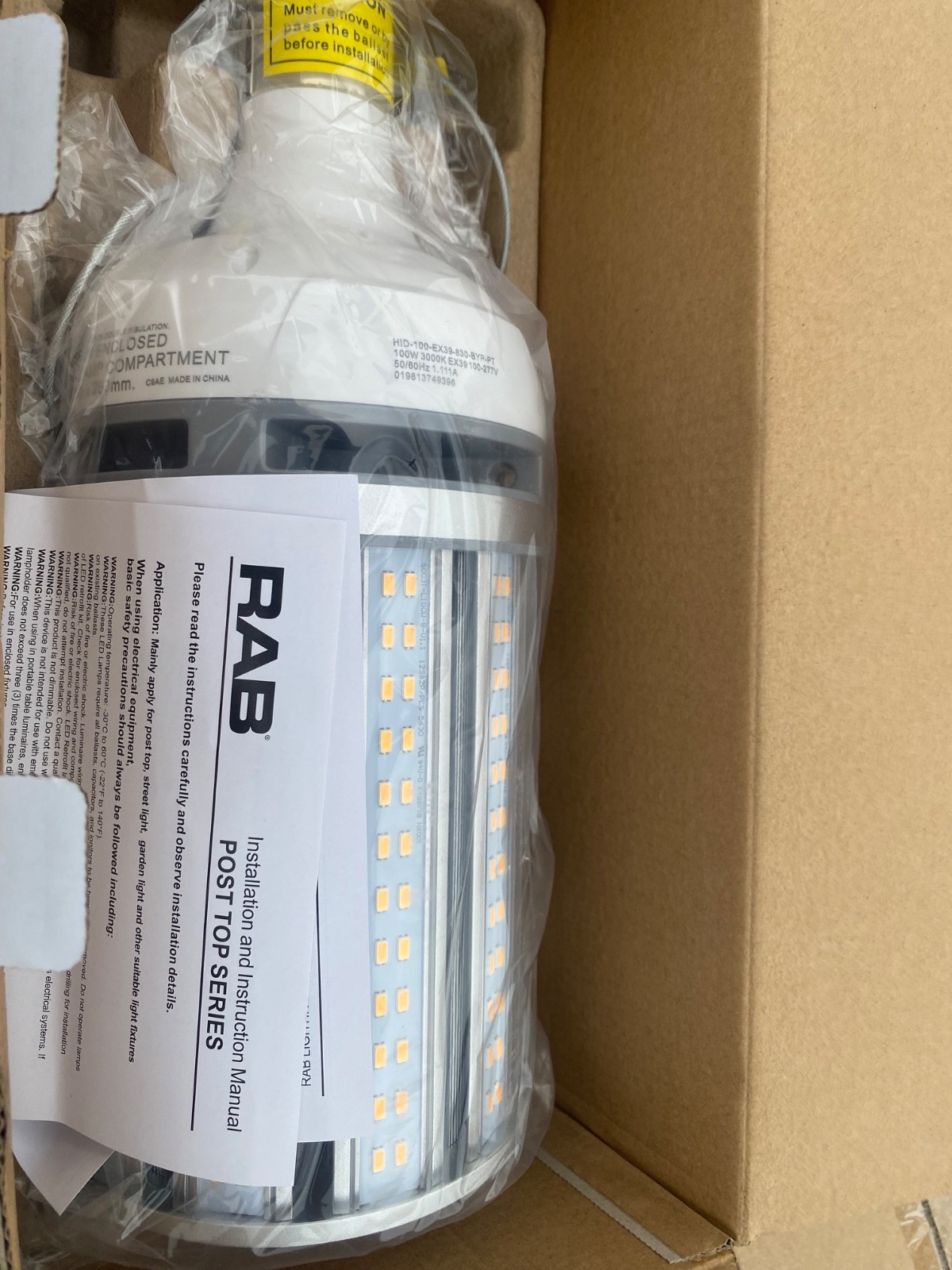 RAB Lighting HID-100-EX39-850-BYP-PT-G2 100W LED Post Top Lamp