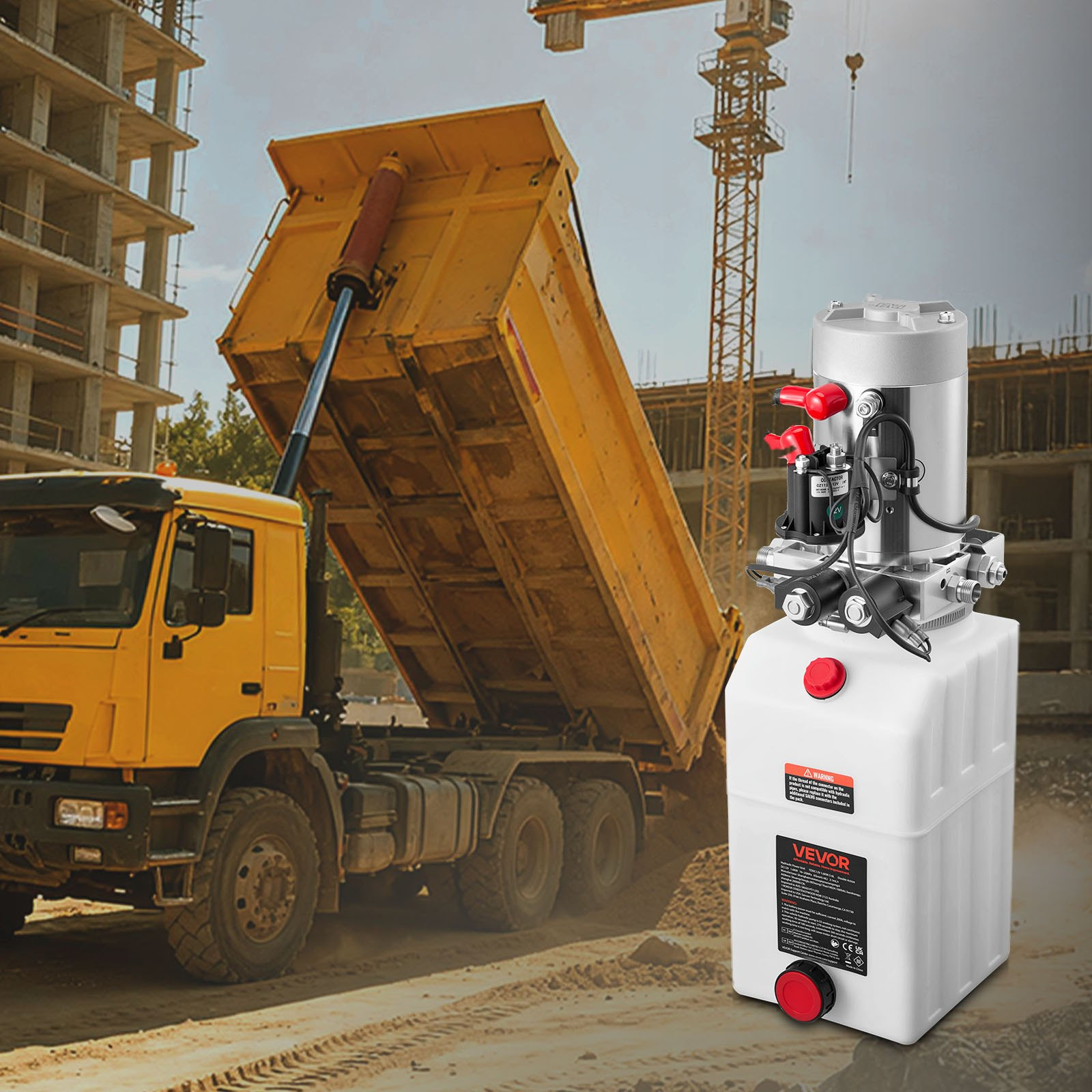 6 Quart 12V Double Acting Hydraulic Power Unit Dump Trailer Pump White