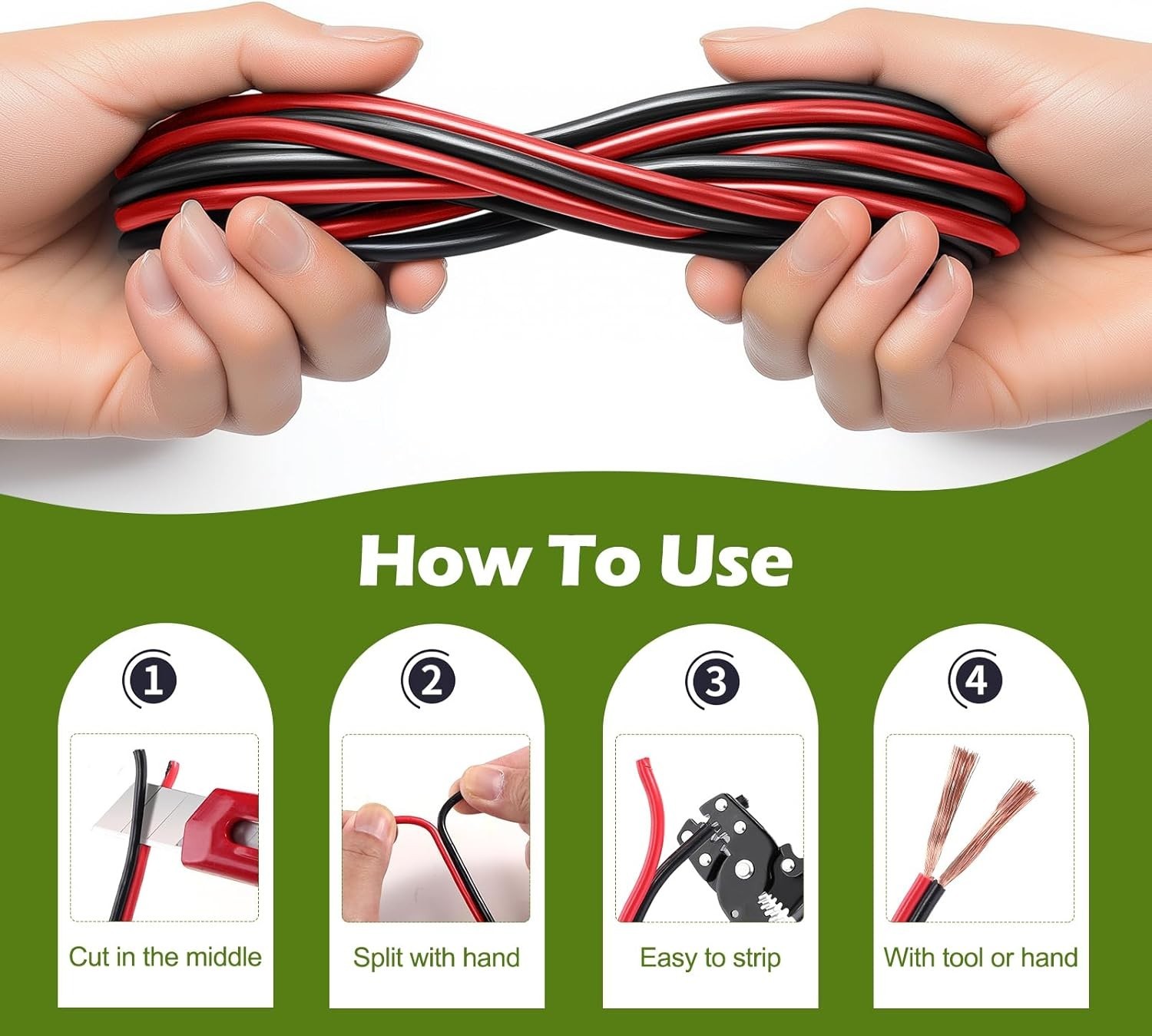 40FT 18 Gauge 2pin 2 Color Red Black Cable Hookup Electrical Wire LED Strips …