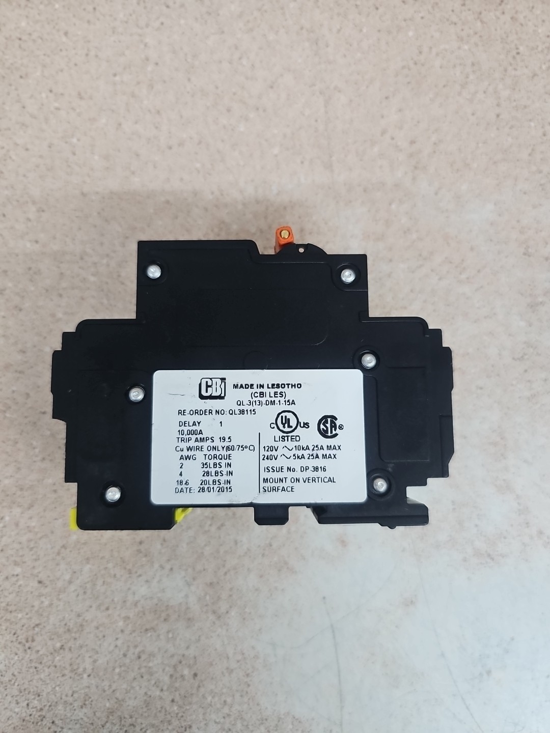 CBI QL-3(13)-DM-1-15A 2 POLE 15A CIRCUIT BREAKER Chipped