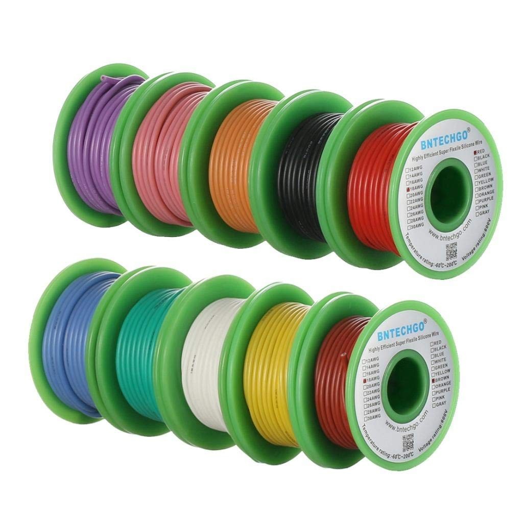 BNTECHGO 18 Gauge Silicone Wire Kit 10 Color Each 25 ft Flexible 18 AWG Stranded